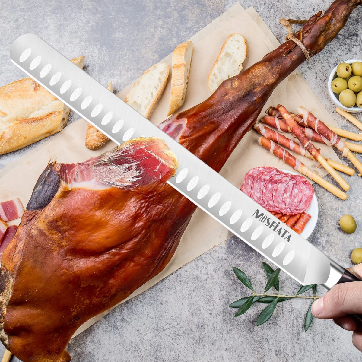 MOSFiATA 12" Slicing Carving Knife –BBQMeat Cutting Knife-Forged High Carbon German Steel – Ergonomic Handle Design-With Gift Box