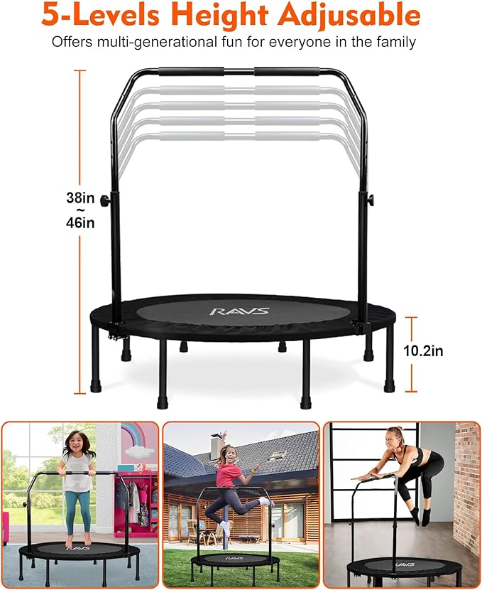 450 LBS Foldable Mini Trampoline for Adults & Kids 40" Rebounder Trampoline with Adjustable Foam Bar for Indoor Workout Fitness