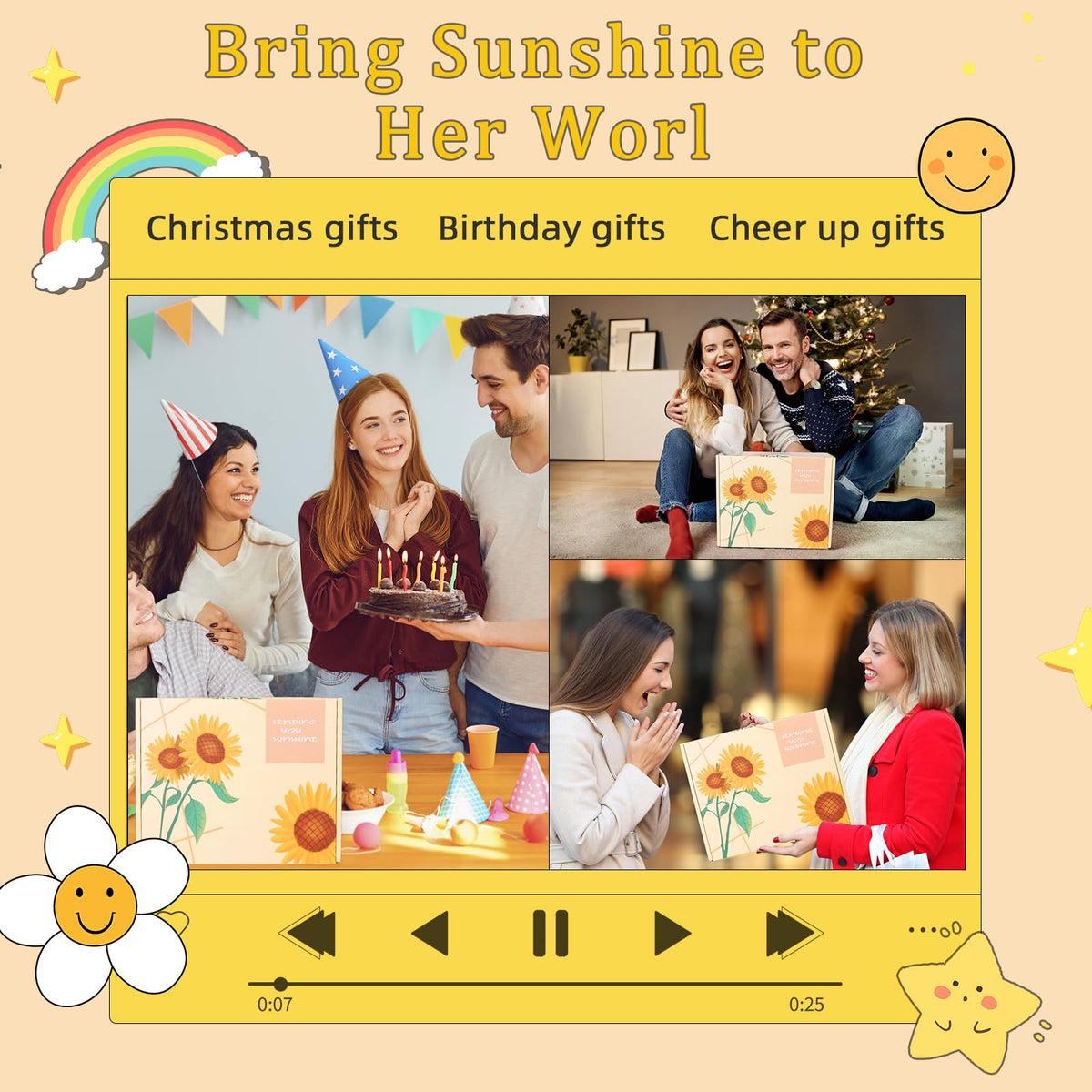 10Pcs Sunshine Gift for Women - Unique Care Package with Sunflower Gifts, Friendship Box of Sunshine for Mom Sister Wife, Get Well Soon & Birthday Present, Self Care Basket for Women Recovery