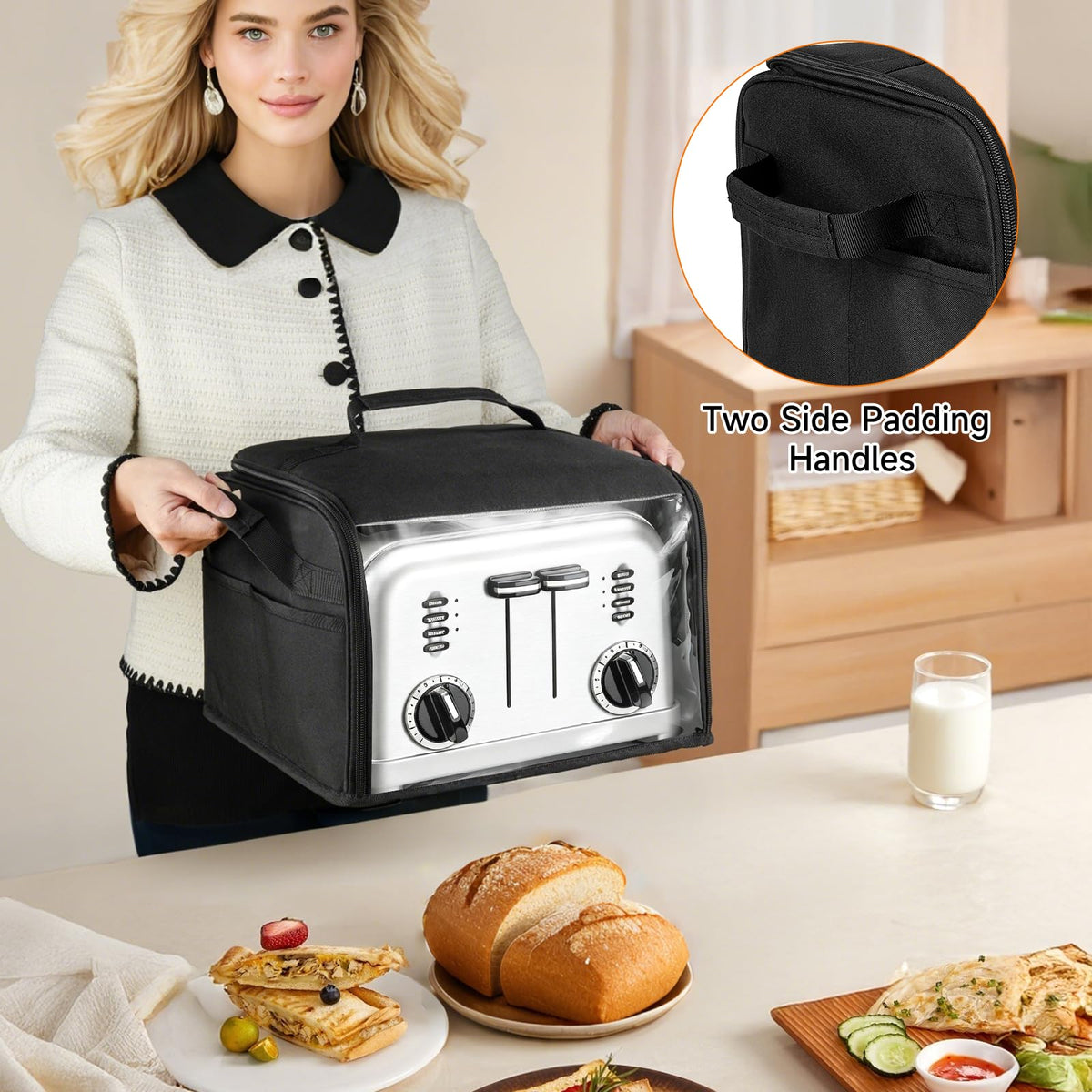 Toaster Cover 4 Slice with Aluminum Foil Lining and Base Compatible with Cuisinart/BELLA/Black and Decker,Cover Only,Black
