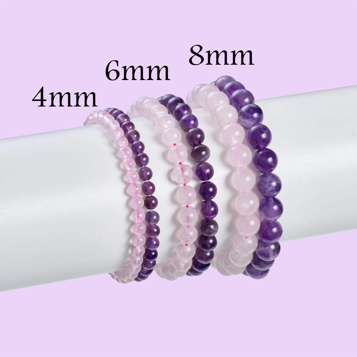 Bivei 2-Piece 4mm Beaded Bracelets for Women – Amethyst, Rose Quartz – Handmade Natural Crystal Stretch Elastic Jewelry for Meditation, Yoga, Protection Gifts