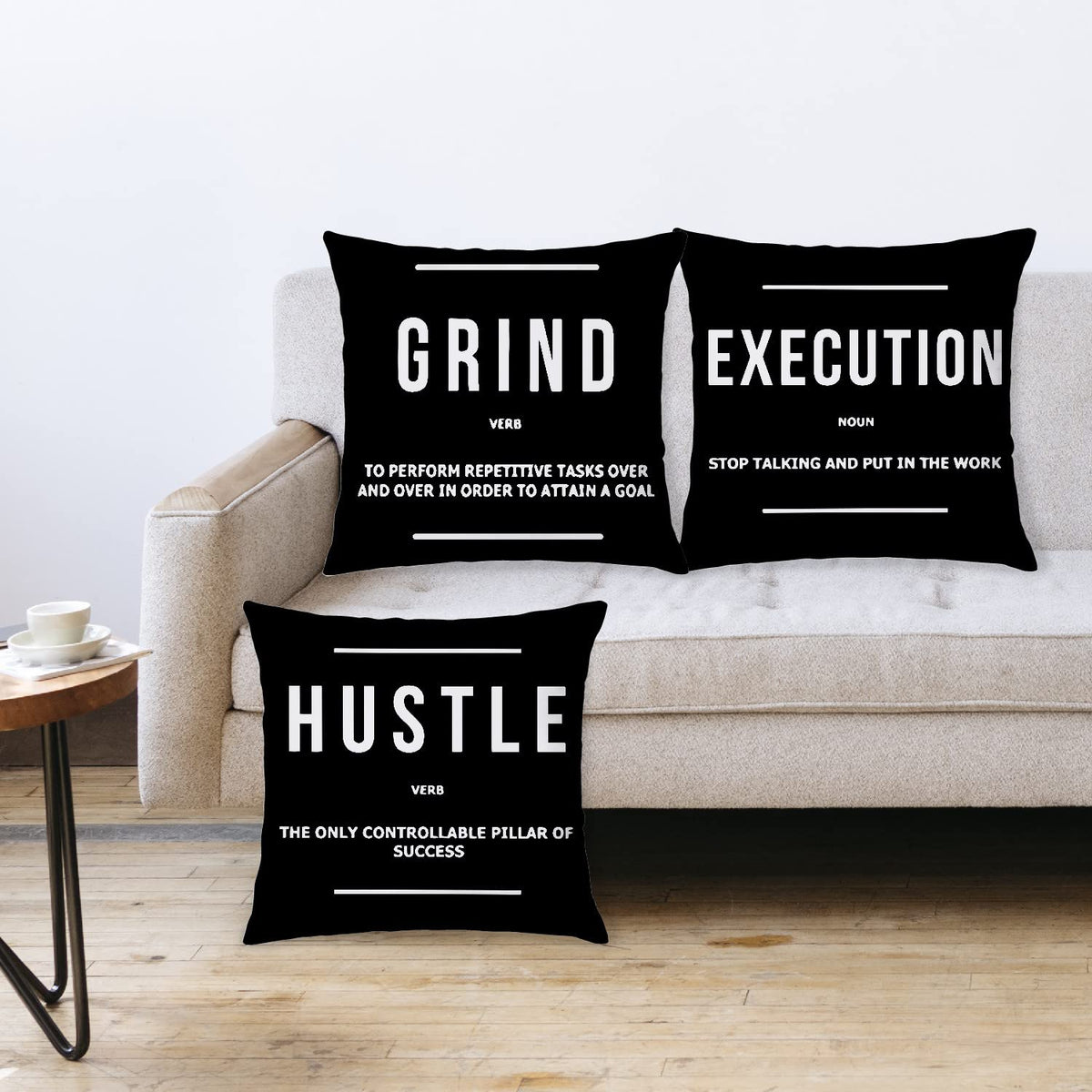 Udinaz Inspirational Quote Grind Hustle Execution Quote Success Entrepreneur 18 x 18 Inches Throw Pillow Covers Set of 3,Bedroom Living Room Home Office Workplace Decor,Coworkers Gifts