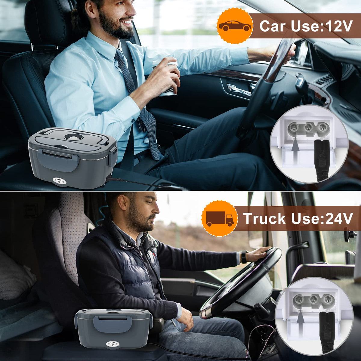 Electric Lunch Box for Adults, Portable Heated Lunch Box Food Warmer 80W Fast Heating Lunchbox 12/24/110/220V, 1.5L Lonchera Eléctrica Portátil Food Heater for Car/Truck Christmas White Elephant Gifts