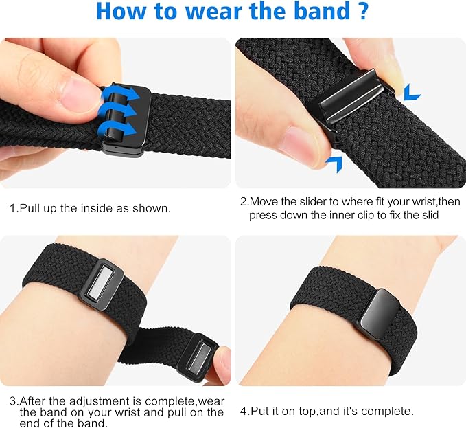 FINTIE Magnetic Braided Band Compatible with Garmin Vivoactive 5/6/Vivoactive 3, Garmin Venu/Venu Sq/Sq 2/Forerunner 55/165/645/245 Music, 20mm Stretchy Nylon Elastic Sport Strap, Black