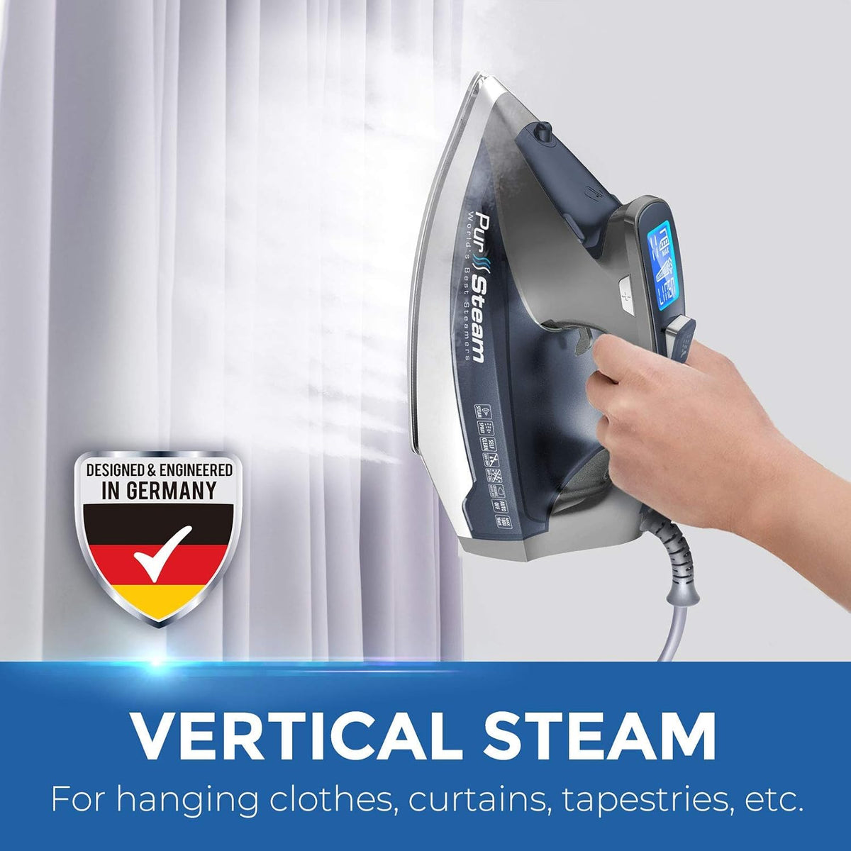 Pursteam Steam Iron - 1800W Power, LCD Screen, Nonstick Ceramic Soleplate | Auto Shutoff & Self-Cleaning