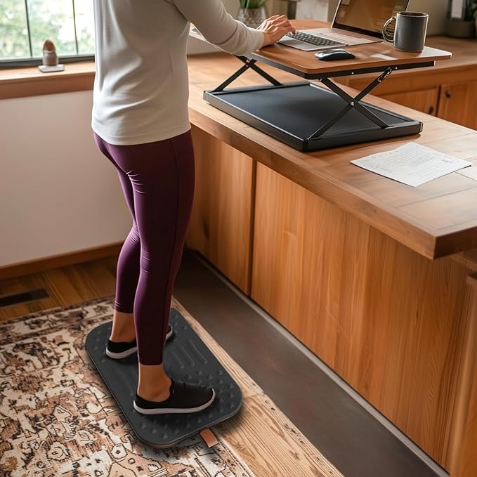 360-Degree Wobble Balance Board for Adults - 2-in-1 Dual-Sided Anti-Fatigue Mat & Stability Trainer for Standing Desk, Home Gym or Office - Premium PU Leather & Solid Wood