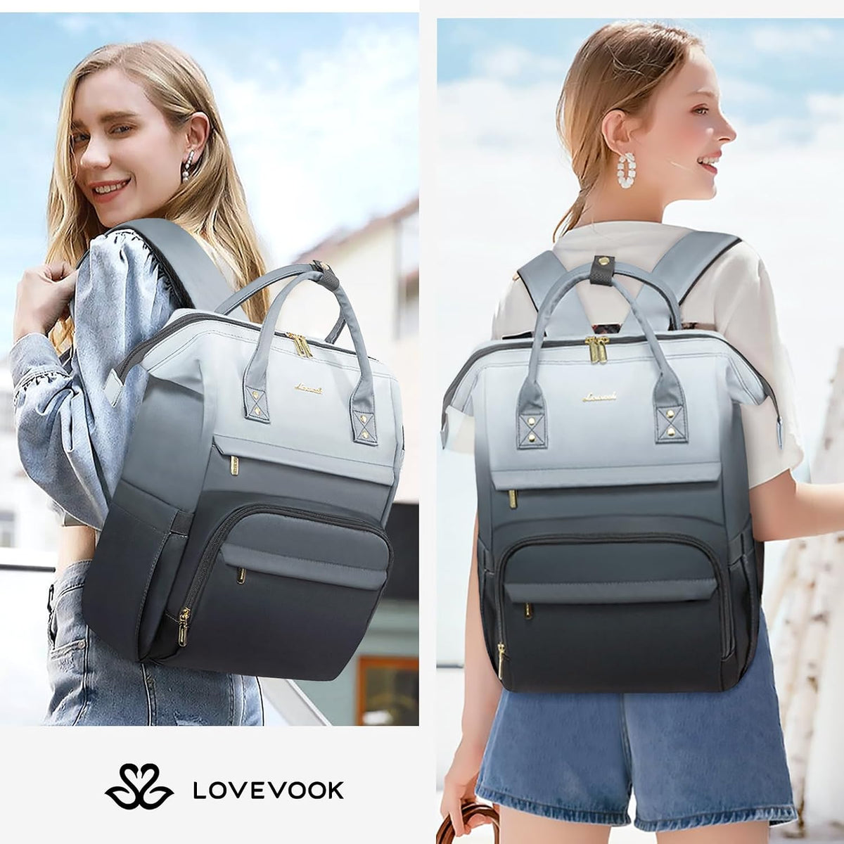 Backpack Women,17.3 Inch Bakcpack Backpack LOVEVOOK Gradient Laptop for Work Computer Purse Laptop Bag With Anti-Theft