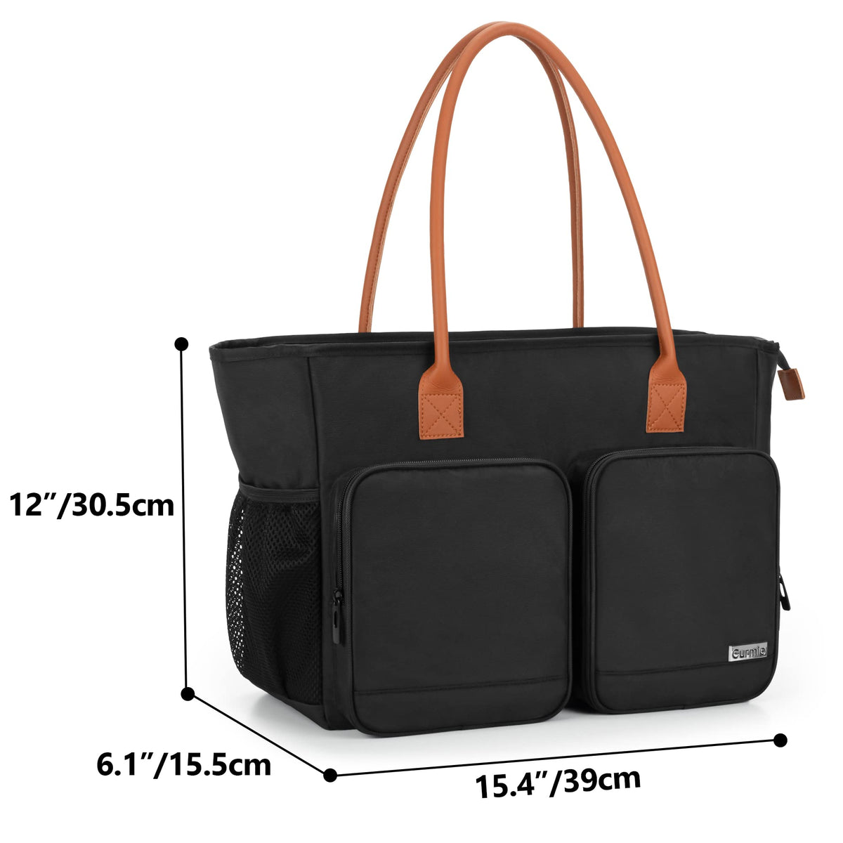 CURMIO Teacher Tote Bag for Women, Large Work Tote for Teachers, Laptop Messenger Bag for School, Black (Bag Only)