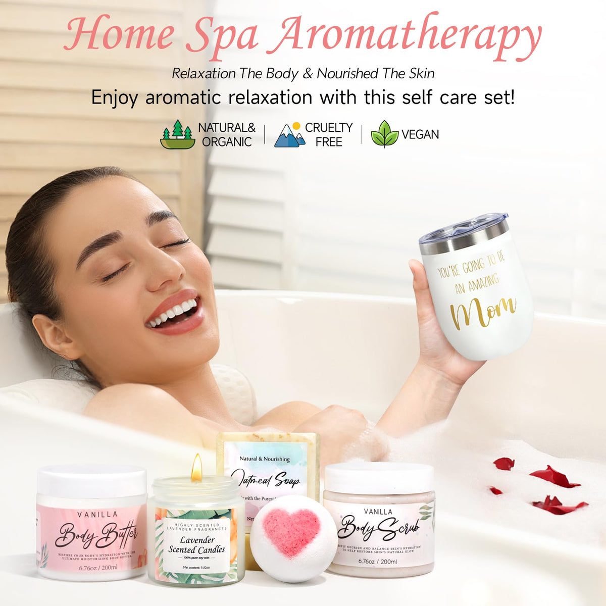 New Mom Gifts for Women, Pregnancy Gifts for Expecting Mom, new Mom Care Package After Baby, Mothers Day Mom to Be Gift Mama Must Haves with Affirmation Cards Candle for Self Care After Birth (Pink)