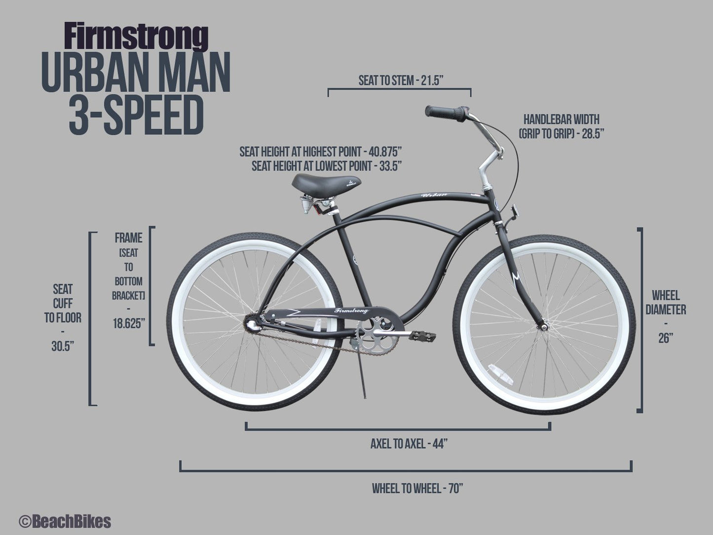 Firmstrong Urban Man Beach Cruiser Bike, Mens Bicycle 26-Inch, 3-Speed, Matte Black