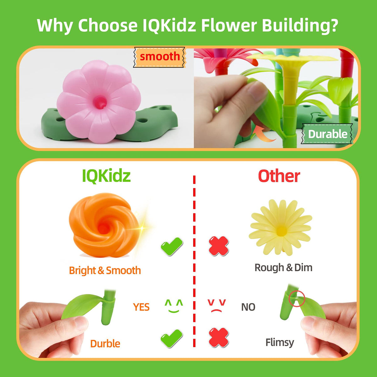 IQKidz 3-6 Years Old Toddler Toys - Flower Garden Building Toy with Insect Pegs, Educational Activity Gifts for Girls Preschool-Kindergarten, 153Pcs STEM Stacking Pretend Play Set