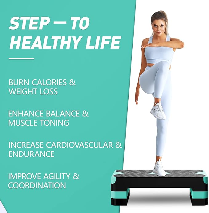 Aerobic Exercise Step, Adjustable Aerobic Stepper for Exercise, Workout Step Platform for Step Up, 26.5" Step Deck with 4??6??8??Adjustable Height Risers, Women Home Gym Cardio Fitness