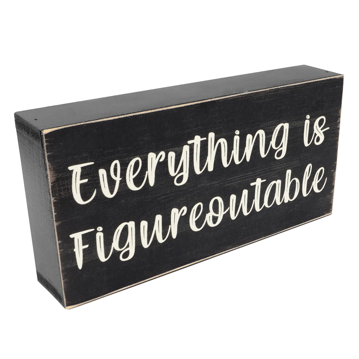 Esur Home Office Desk Black Decor - Inspirational Farmhouse Wooden Box Sign - Everything is Figureoutable