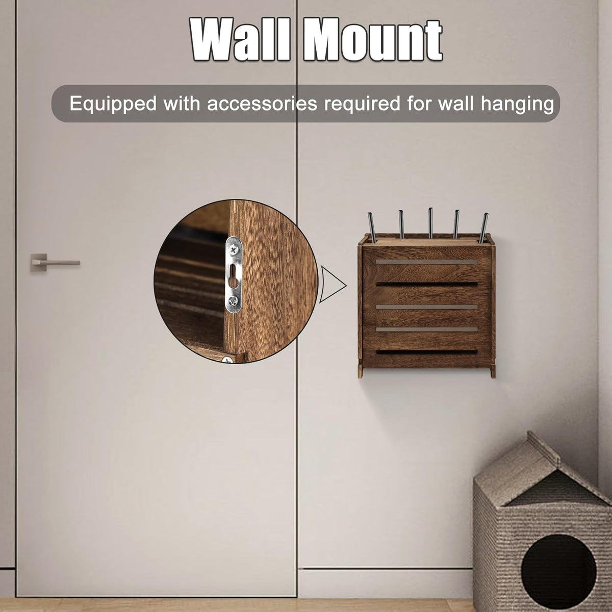 Yemotopro Wooden WiFi Router Storage Box Charcoal Retro Wood Router Hider Box Modem Store Boxes, Double-Layers WiFi