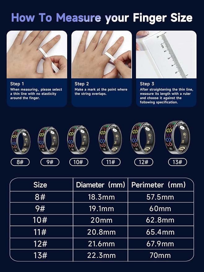 Smart Ring for Women Men, Health Ring with Colorful Display, Fitness Tracker with Heart Rate, Blood Oxygen, Sleep Monitor, No Subscription Fee, 5ATM Waterproof for iPhone & Android (Rose Gold, 9)