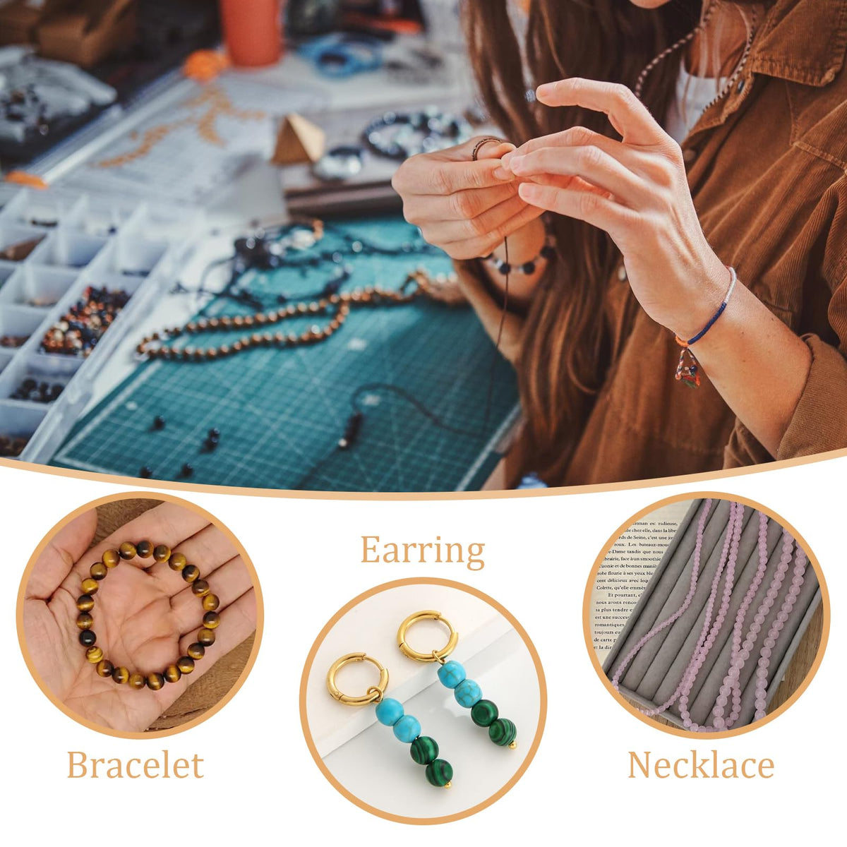 Vinswet 60pcs 6mm Zebra Natural Stone Beads Round Genuine Real Stone Beading Loose Gemstones DIY Smooth Bead for Bracelet Necklace Earrings Jewelry Making