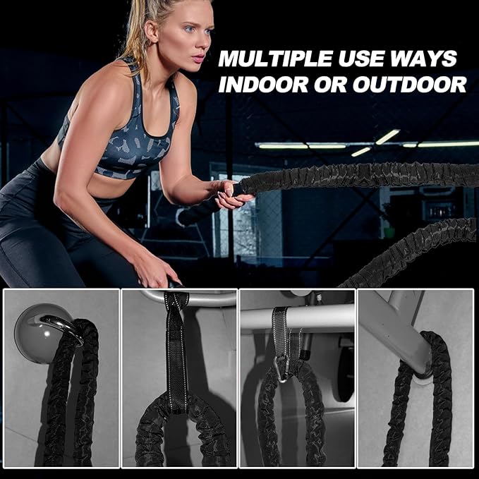 Battle Rope 1/1.26/1.5/2 Inch Diameter,Pink 30FT/40FT/50FT Exercise Workout Ropes for Home Gym Heavy Weighted Training Rope for Working Out