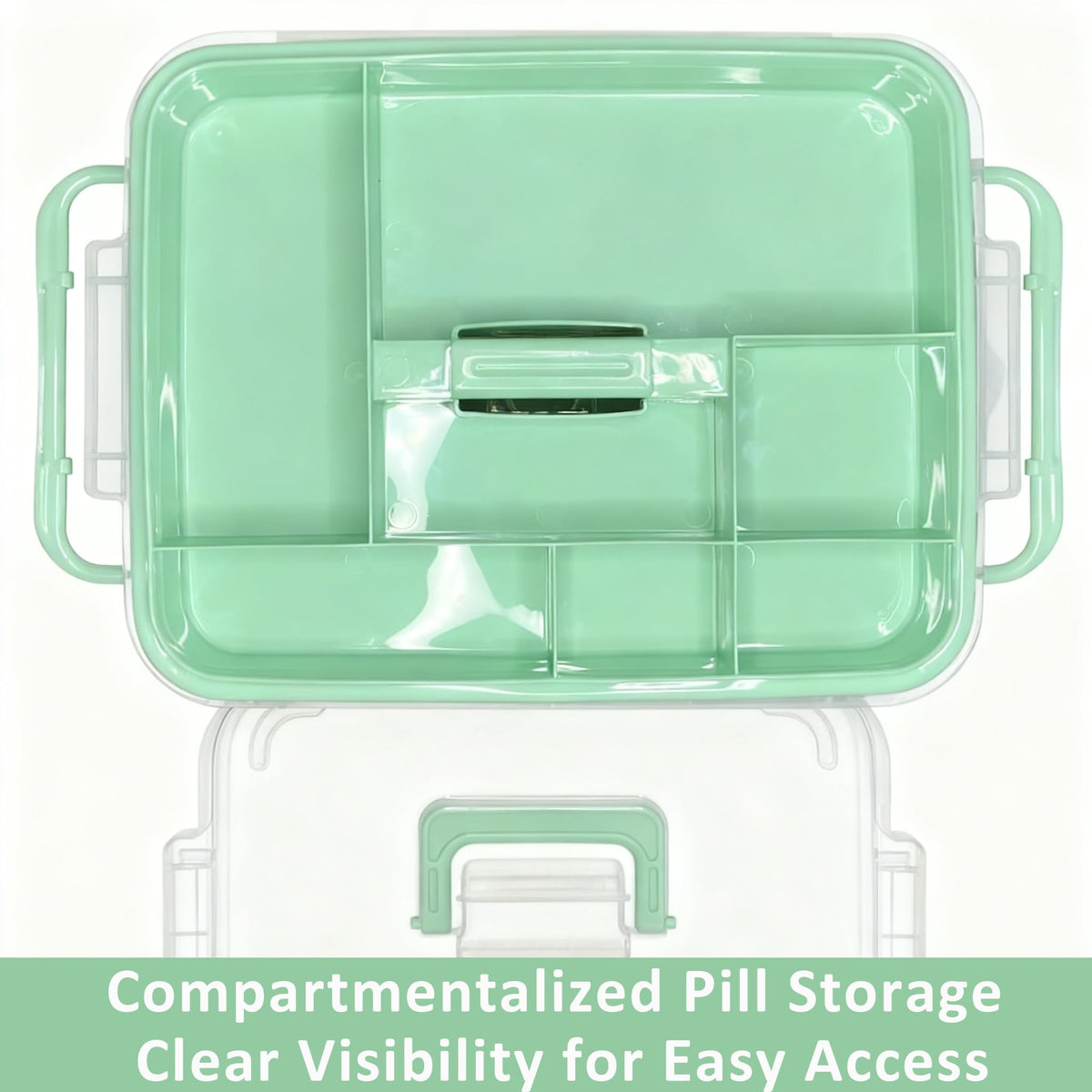UFI Clear Medicine Storage Box with Lids, 2 Pack Portable First Aid Organizer with Handle, Stackable Storage Containers for Family Medical Supplies, Bathroom, Bedroom, Office(GREEN)