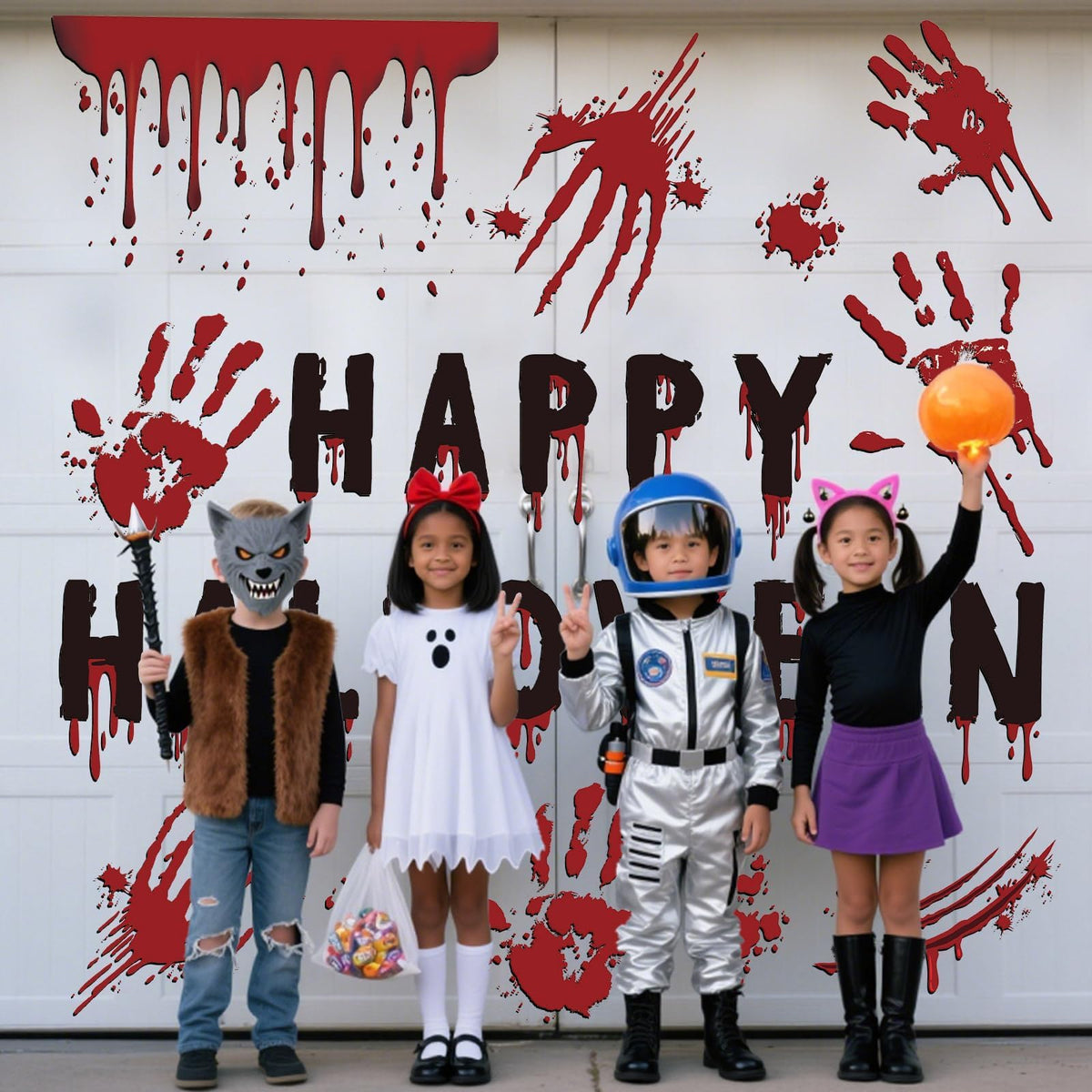 25Pcs Halloween Garage Magnets Door Decorations Happy Halloween Scary Bloody Handprint Spooky Magnetic Refrigerator Stickers Holiday Magnet Large Decals for Halloweens Outdoor Car Party Decor