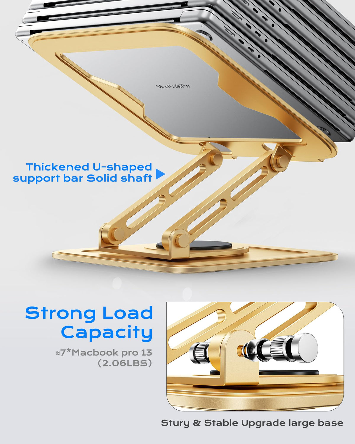 LOXP Adjustable Laptop Stand, Computer Stand with 360 Rotating Base, Ergonomic Laptop Riser Mount for Desk Foldable Protable Computer Desk Fits with MacBook Pro Air (10-16") - Gold