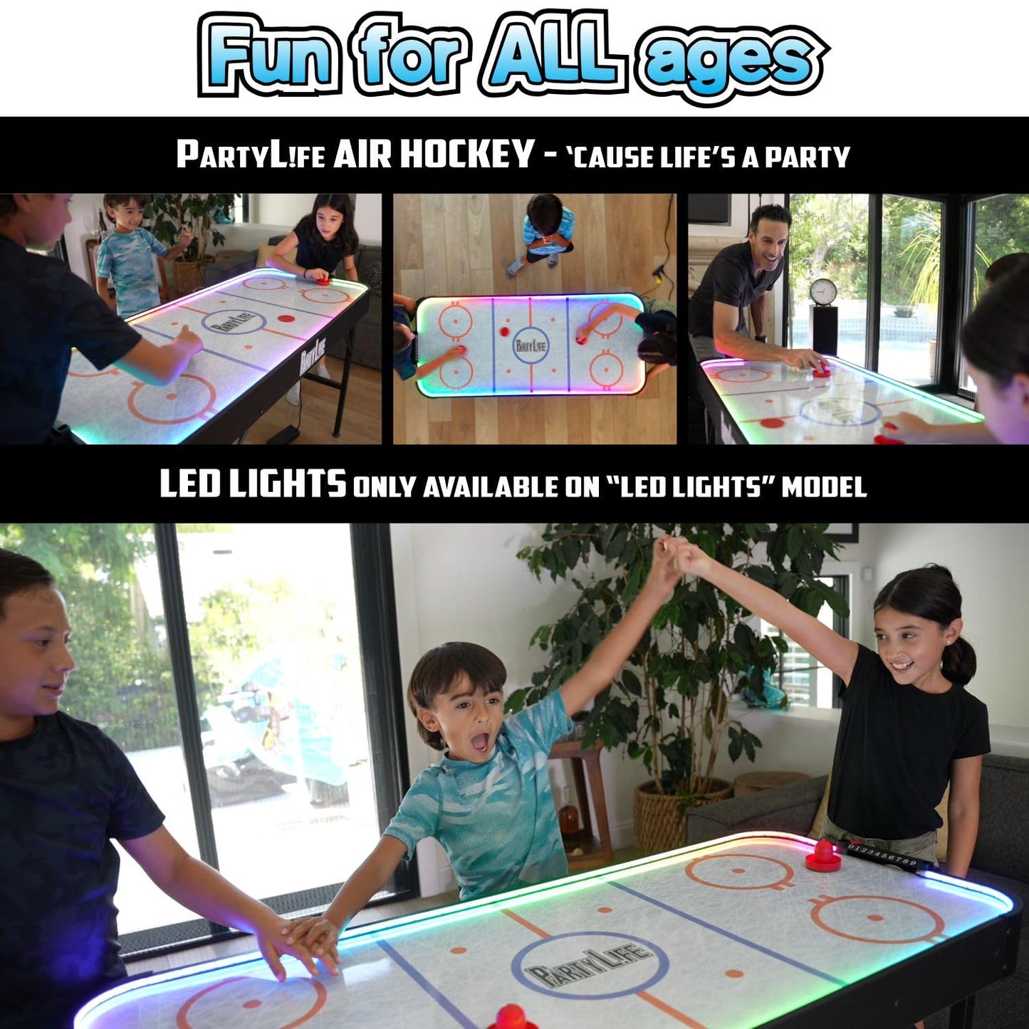 PartyLife 54" Air Hockey Table w/Folding Steel Legs - Powerful Motor, Smooth Surface, Very Sturdy - Perfect for Kids and Adults, Game Rooms & Home Arcade!