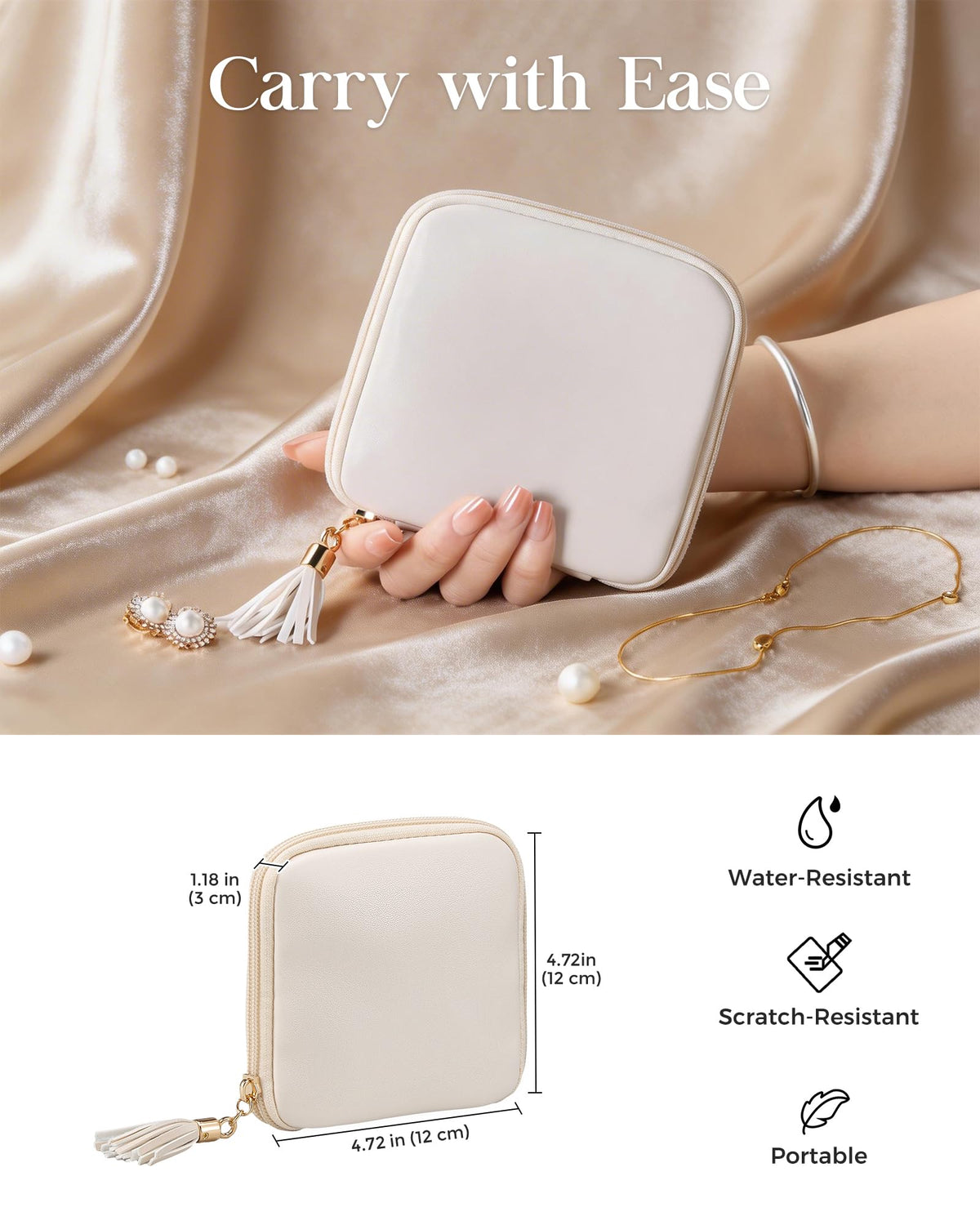 Lolalet Cream 2 Layer Jewelry Box Organizer and Cloud White Travel Jewelry Case Organizer Bundle, Jewelry Storage and Travel Solution