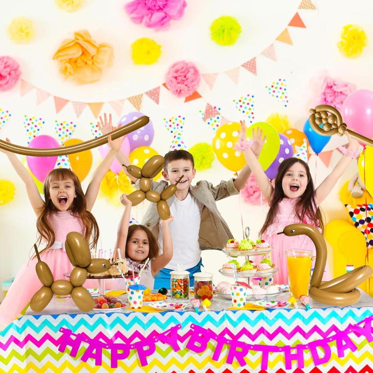 Skiennix 100Pcs Long Latex Balloons - Thick Twisting Balloons for Animal Modeling | Brown Color