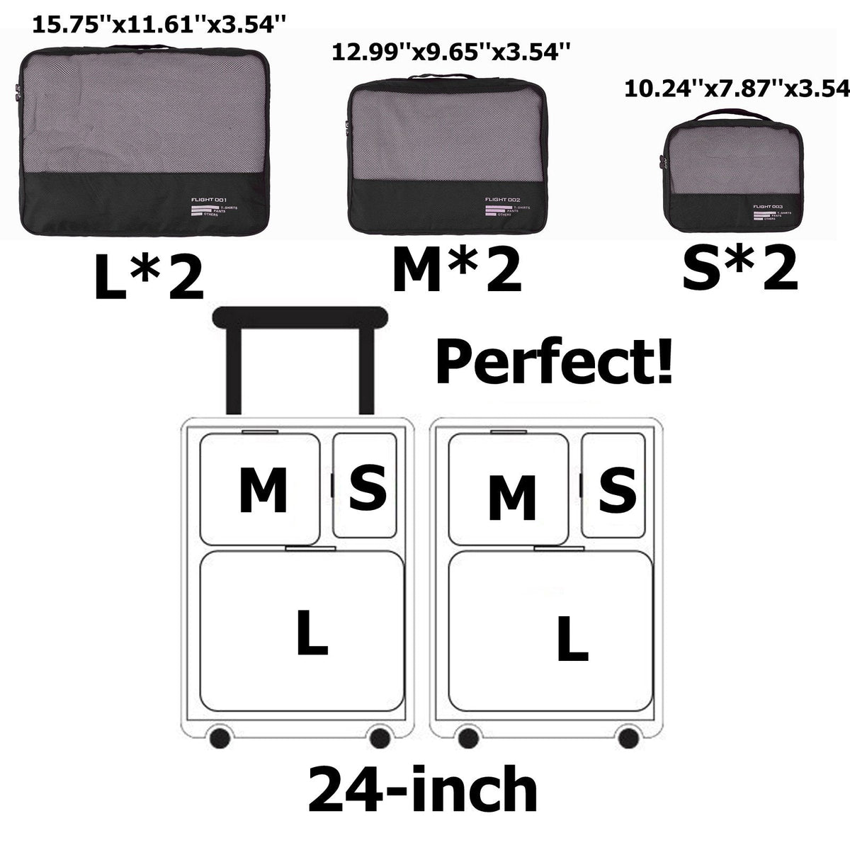 Packing Cubes Set Travel Luggage Organizers Suitcase Lightweight Accessories Black