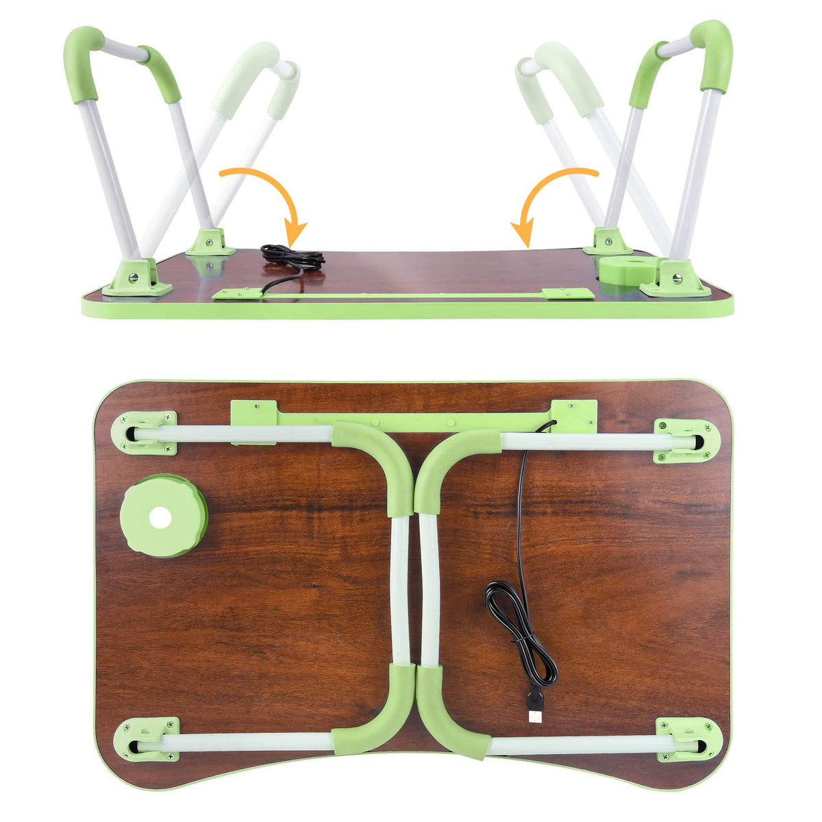 Slendor Lap Desk with Cup Holder, Foldable Laptop Table for Bed, Portable Bed Desk for Laptop and Writing, Computer Tray with Tablet Slot, Notebook Stand Reading Holder for Couch Sofa Floor,Green