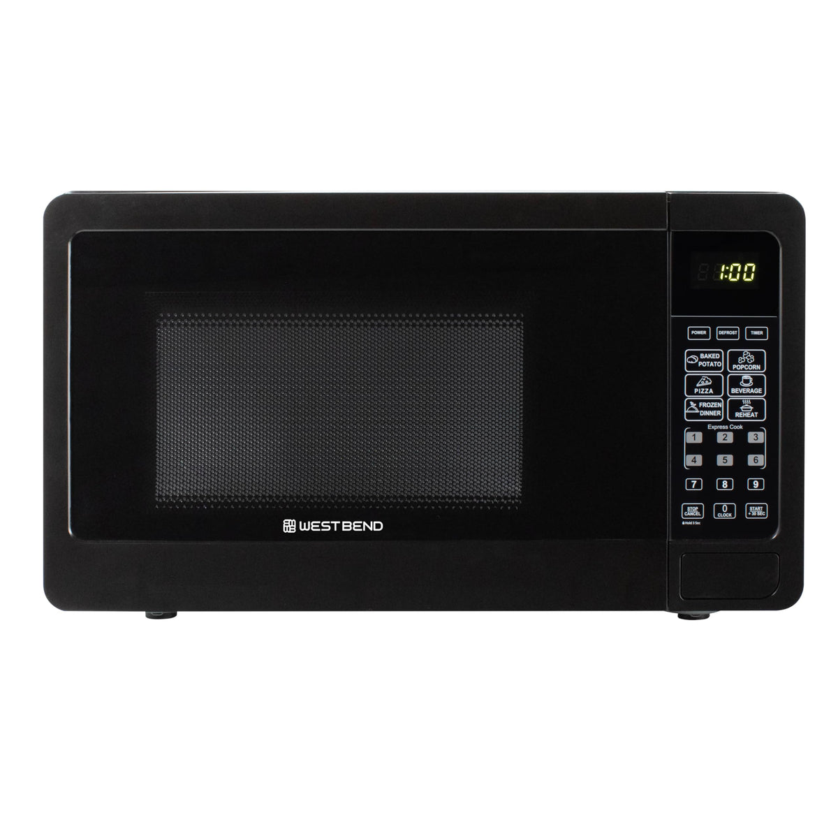 West Bend Microwave Oven 700-Watts Compact with 6 Pre-Set Cooking Settings, Speed Defrost, Electronic Control Panel and Glass Turntable, 0.7 Cu.Ft., Black