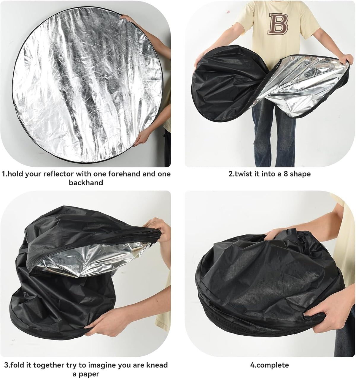 UTEBIT 43"/110cm 5 1 Photography Reflector with Stand & Clamp, Collapsible Light Reflector with Bag in Multi Disc