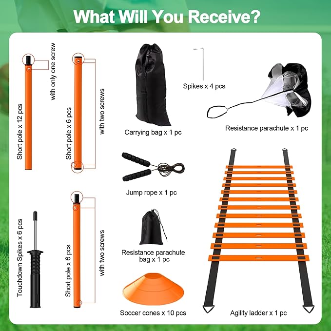24Pcs Soccer Agility Training Equipment Set Ultimate Agility Poles Cones Ladder More for Quick Assembly and Easy Portability Suitable for All Skill Levels Enhance Speed Agility Training