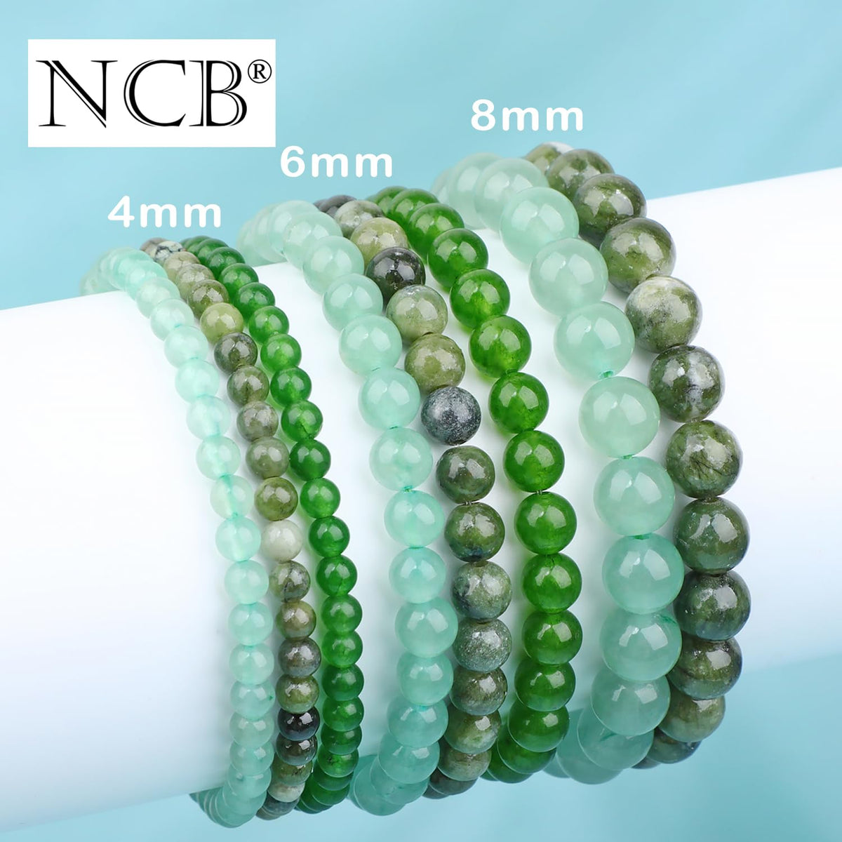 NCB 3-Piece 8mm Natural Crystal Gemstone Stretch Bracelets – Green Jade, Green Aventurine, Taiwan Jade Handmade Reiki Energy Healing Jewelry for Meditation,Yoga, Unisex