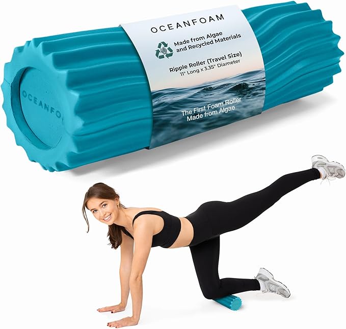 Oceanfoam Tidal Roller - Miami Blue - Muscle Massage Foam Roller for Back Pain & Stretching - Firm and Ergonomic Wide Wave Textured - Yoga, Athletics, & Wellness - Full Size, 20" x 5"