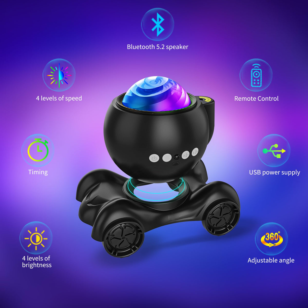 ENOKIK Galaxy Projector, Star Aurora Projector Built-in Bluetooth Speaker, Night Light for Kids Adults, White Noise Light for Home Decor/Relaxation/Party/Music/Gift (Black)