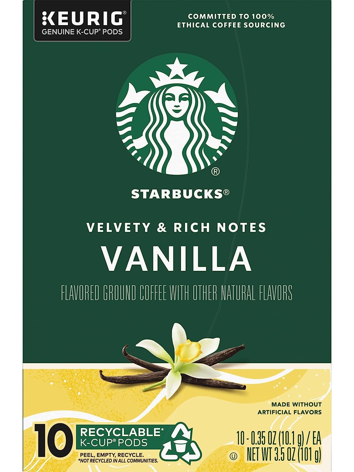 Starbucks Vanilla Flavored Coffee K-Cup Pods - Light Roast, 80 Count (8 Boxes) | Keurig Compatible