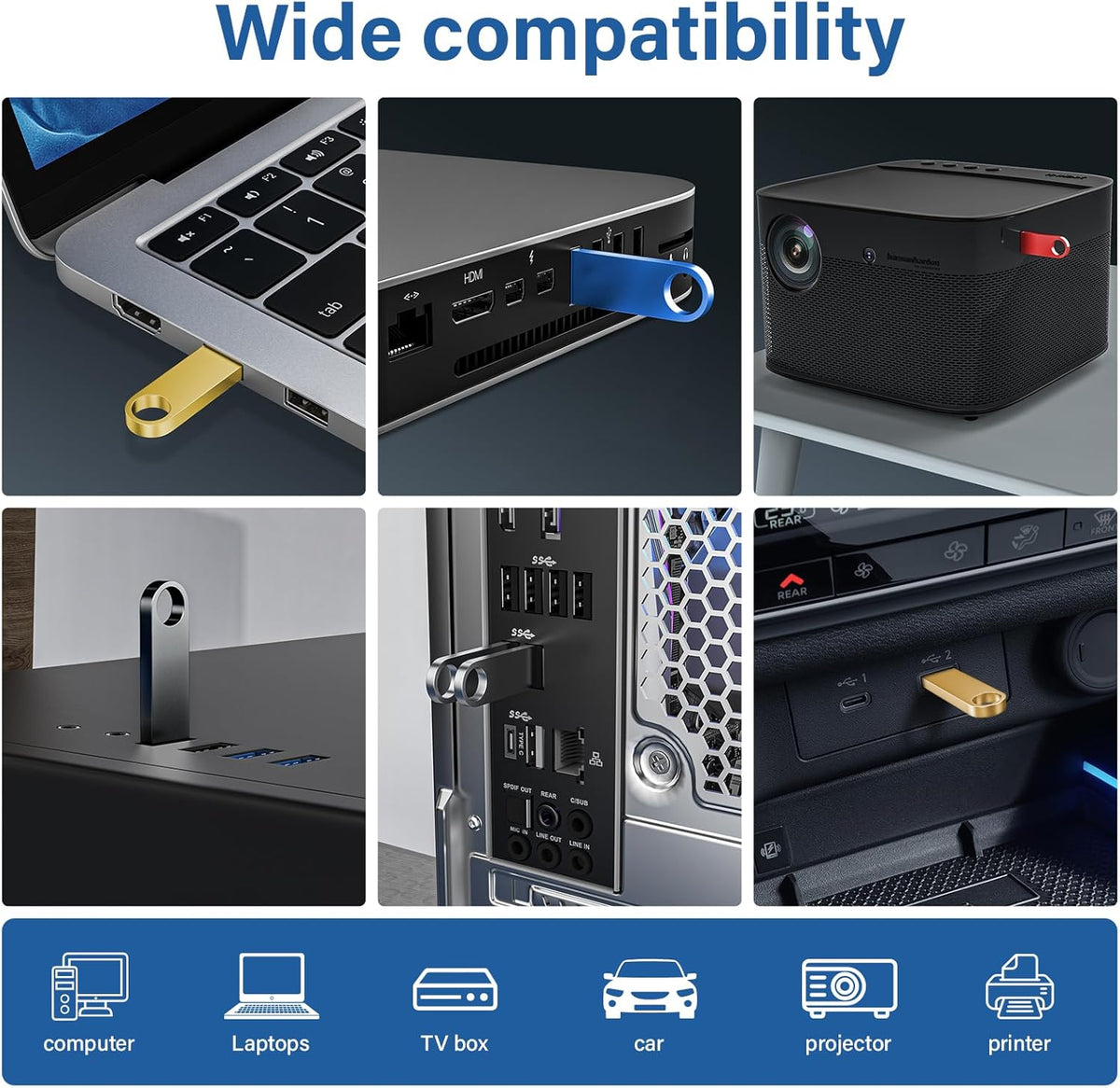 Wooolken 5 Pack 1GB 2.0 USB Flash Drive with Keychains, Sleek Metal USB Thumb Drives Memory Stick for PC Laptop