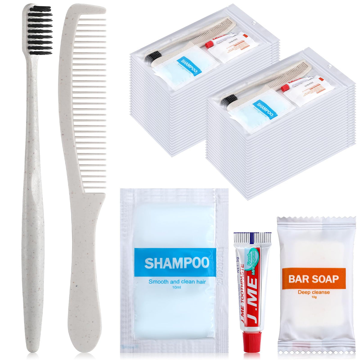 Hushee 96 Sets Bulk Hygiene Kit for Homeless, Includes Shampoo Soap Bar Comb Toothbrushes with Toothpaste Individually Wrapped Basic Toiletry Kits for Travel Charity Hotel Hospitality Industries