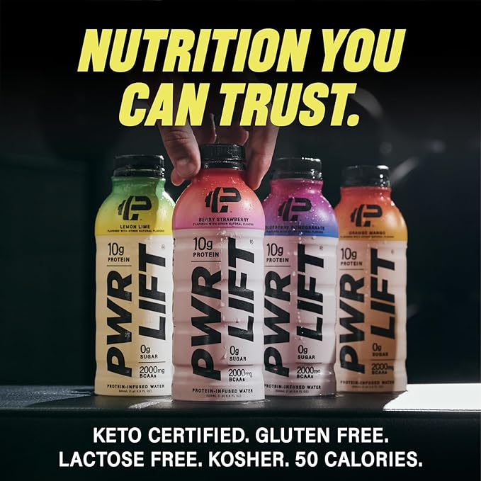 Whey Protein Water Sports Drink by PWR LIFT | Lemon Lime | Keto, Vitamin B, Electrolytes, Zero Sugar | Post-Workout Energy Beverage | 16.9 Fl Oz (Pack of 12)
