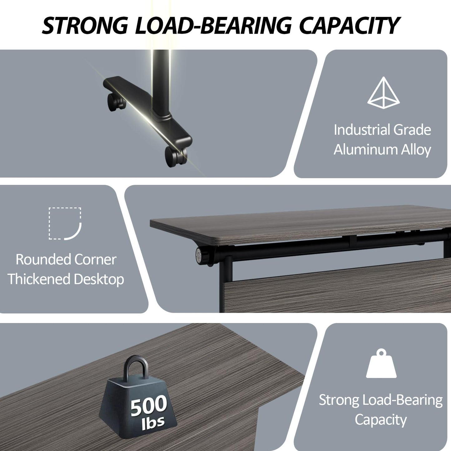 Folding Conference Room Table with Wheels, 6ft Modular Large Mobile Modern Conference Tables Office Meeting Training Table for Classroom(2, Gray, D 55")