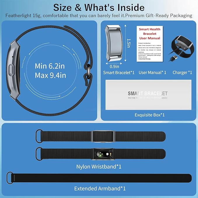 Smart Health Wristband & Armband Set, Screen-Free Minimalist Design Fitness Tracker, Nylon Breathable Smart Bracelet, 24/7 Heart Rate/SpO2/Sleep Monitor, 120+ Sports Modes, IP68 Waterproof