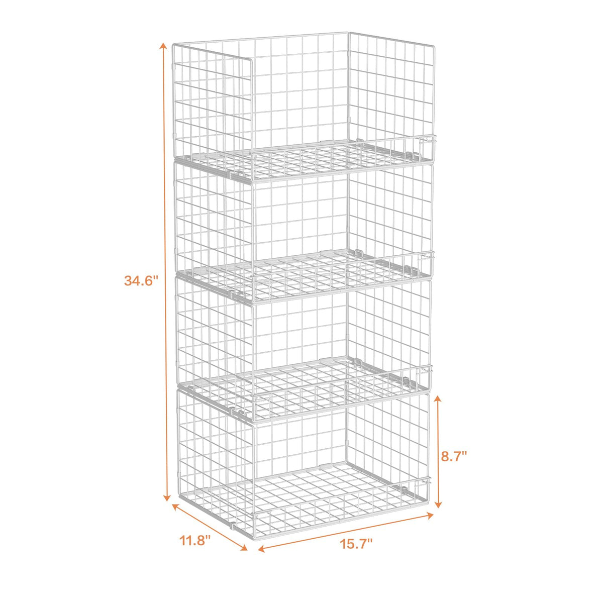 Yociyoga 4-Tier Stackable Closet Organizers and Storage Basket, Foldable Closet Shelf Organizer System, Space-Saving Clothes Storage Drawer Organizer for Wardrobe, White ((Patent 30022416))
