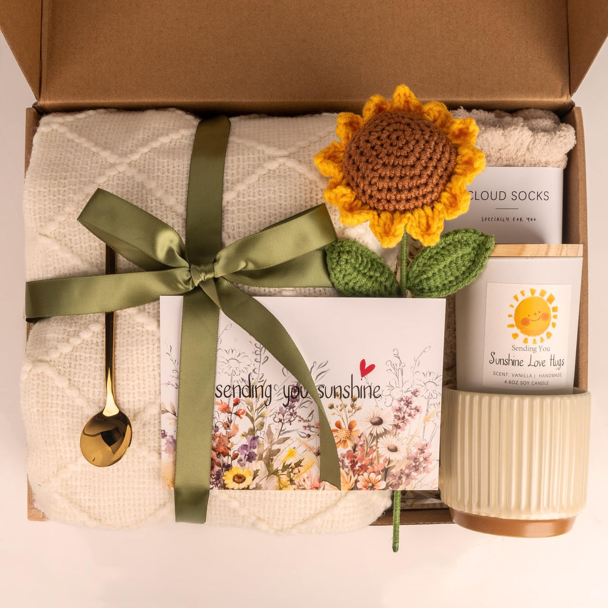 Anforsun Sending Sunshine Sunflower, Thinking of You Care Package Unique Gift Baskets for Women, Best Friend Birthday and Get Well Soon