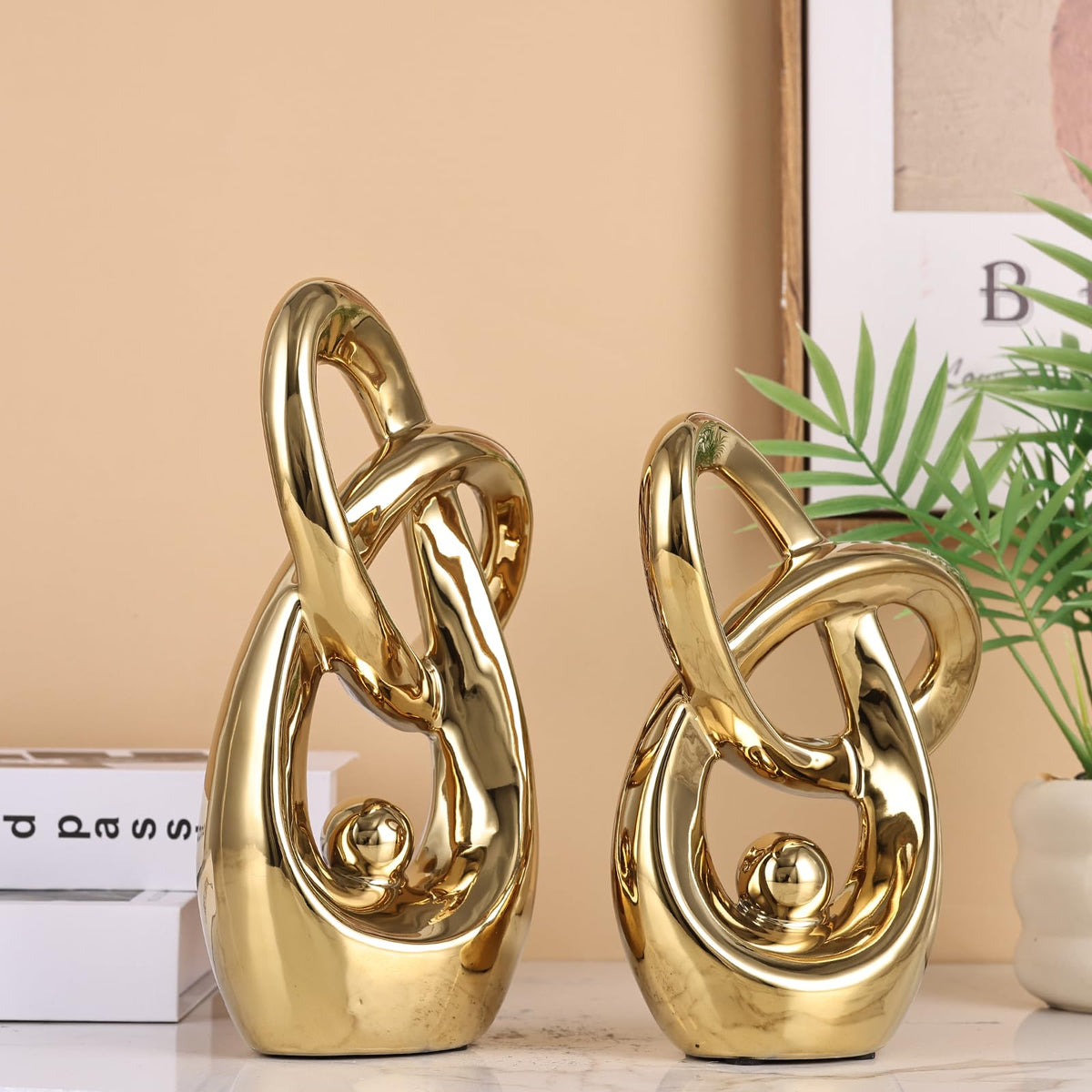 GAOSHENG Gold Modern Abstract Art Home Decor Accent,Statues Coffee Table Decor for Living Room,Table Centerpieces for Dining Room,Ceramic Sculptures and Gold Knick Knacks for TV Stand Decor