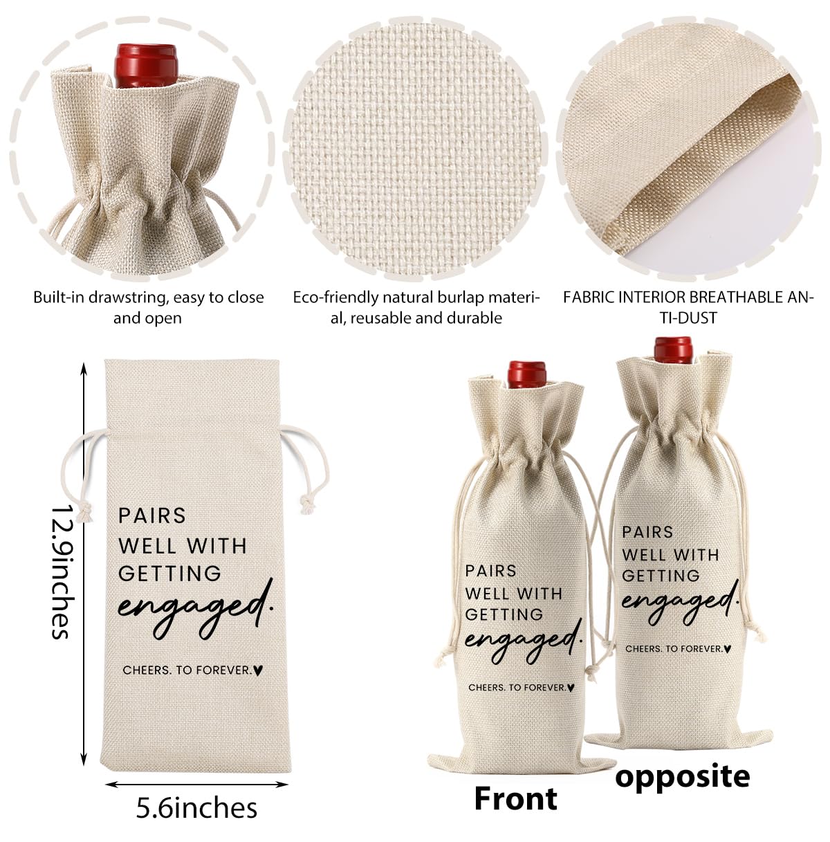 FBCCZEY Engaged Gifts, Engagement Gifts for Couples Her, Engagement Party Decorations Gifts for Engaged Couple Wine Bag, Pairs Well with Getting Engaged Wine Bottle Bag