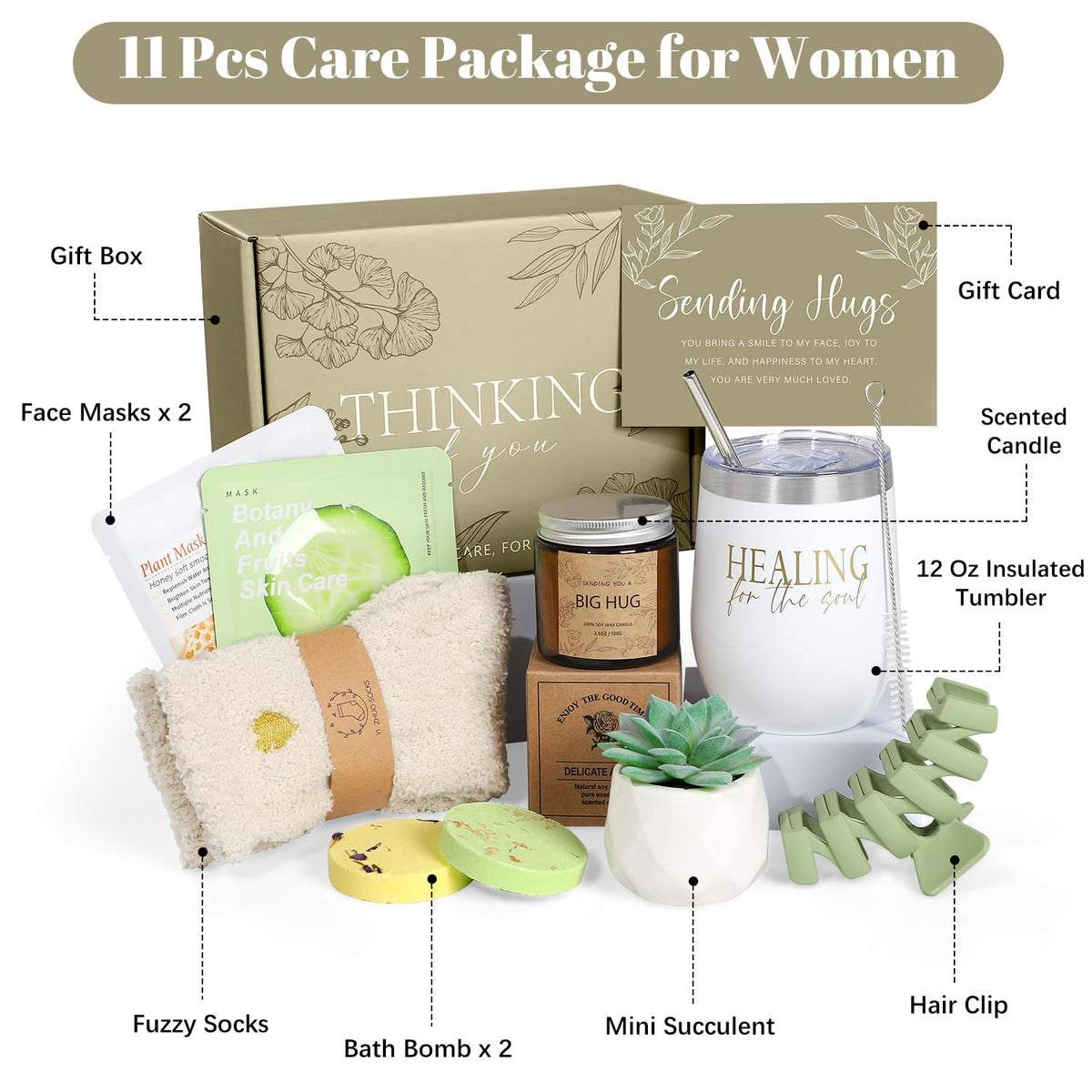 Thinking of You Care Package for Women - Get Well Soon GBasket for Sick Friend After Surgery Gifts Feel Better Gifts for Women, Sympathy Gift Baskets Sending Hugs, Self-Care Spa Gifts