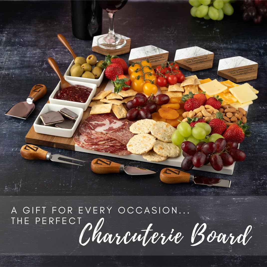 Personalized Charcuterie Board Set, Custom Engraved Marble Cheese Board with Knife Set, Wedding Engagement Gift for Couples, engagement gifts for couples Bridal Shower & Housewarming Gift