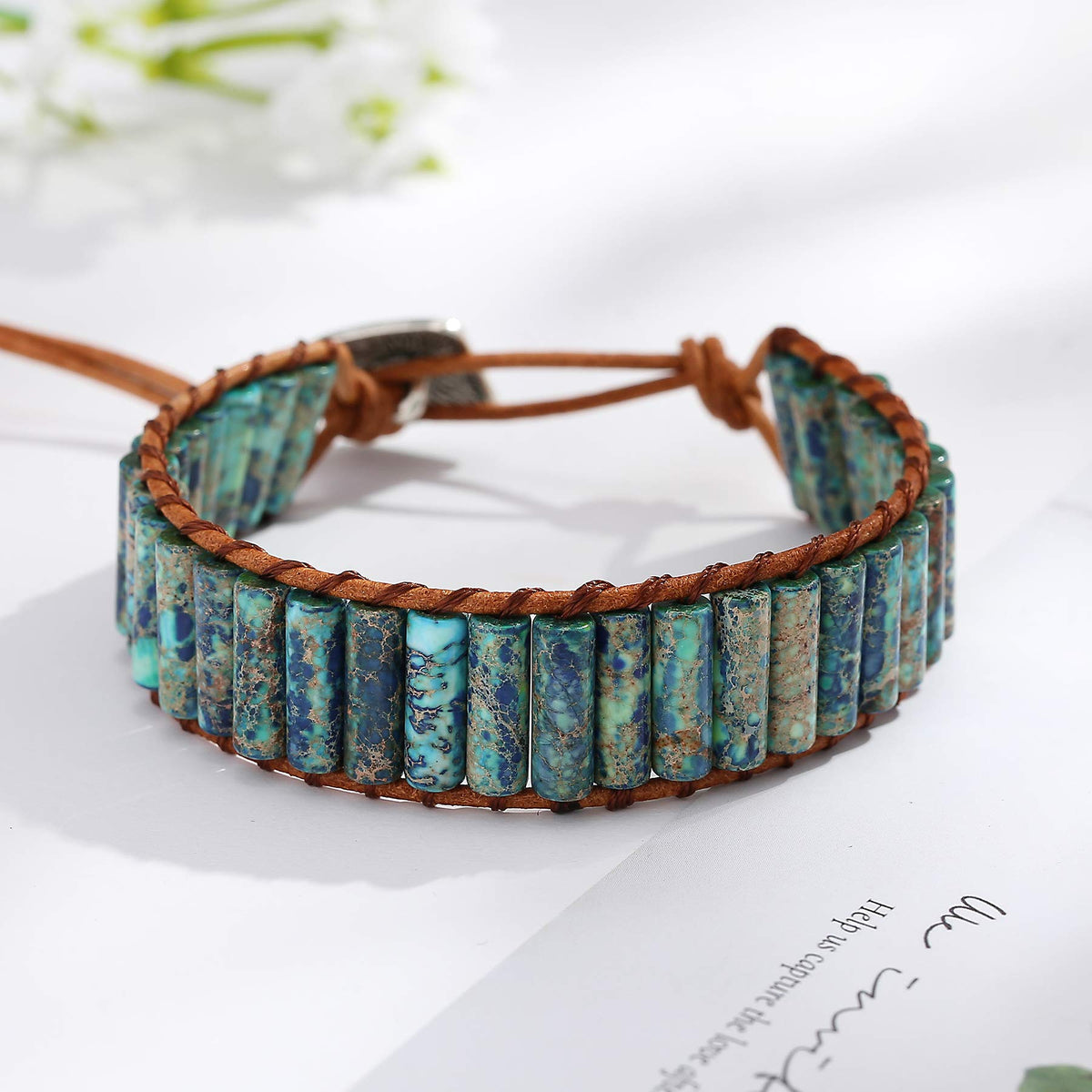 Plumiss Boho Handmade Blue Imperial Jasper Bead Wrap Bracelet for Women Men