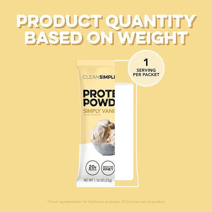 Clean Simple Eats Whey Protein Powder, Simply Vanilla Flavor Naturally Sweetened, 100% Grass Fed Protein Powder with Digestive Enzymes & No Artificial Ingredients, Gluten Free, 10 Stick Packs