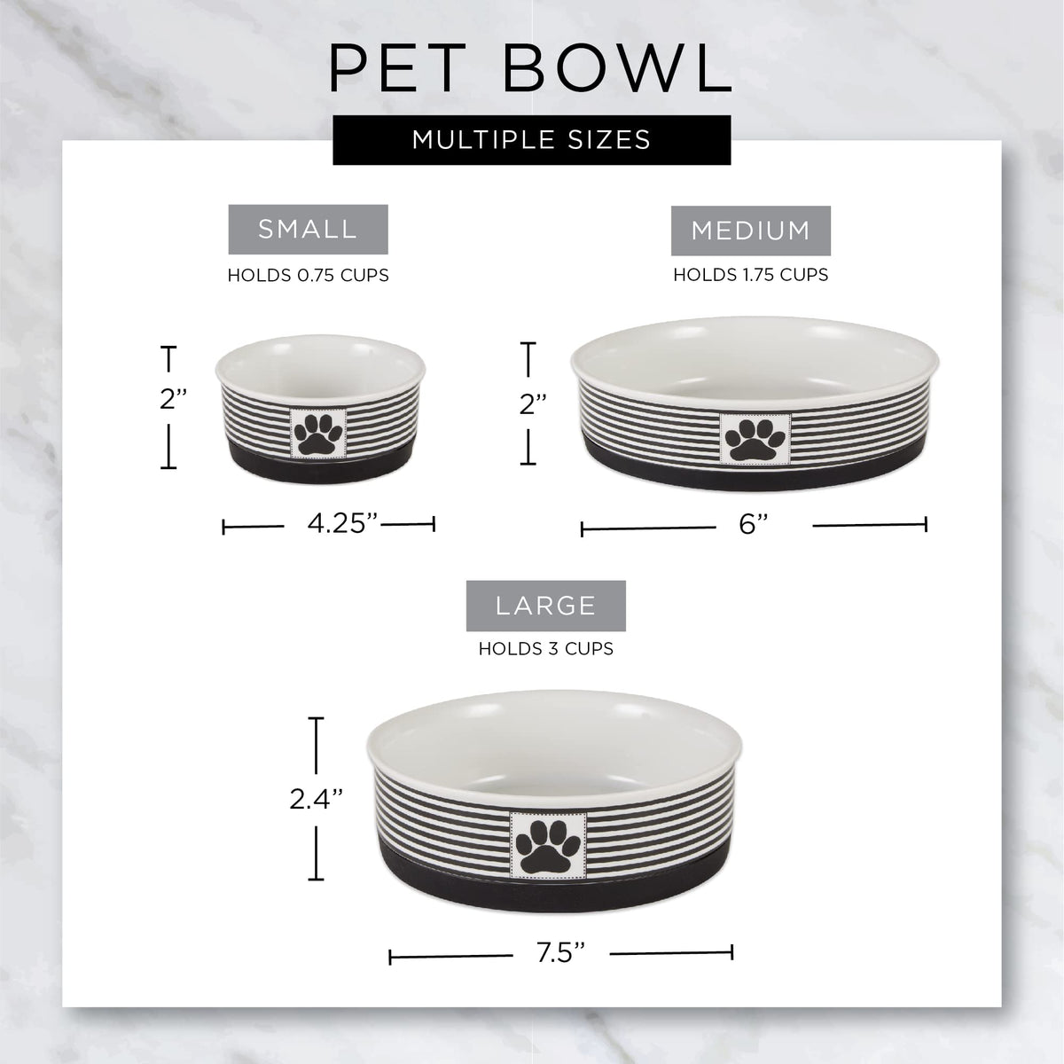 Bone Dry Dog Bone Ceramic Pet Bowl & Canister, Small, 4.25x2, Gray, 2 Count